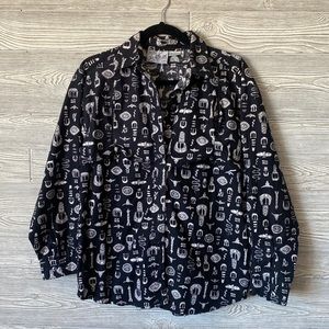 Mine & Bill’s outfitters black and white western cowgirl button down shirt large